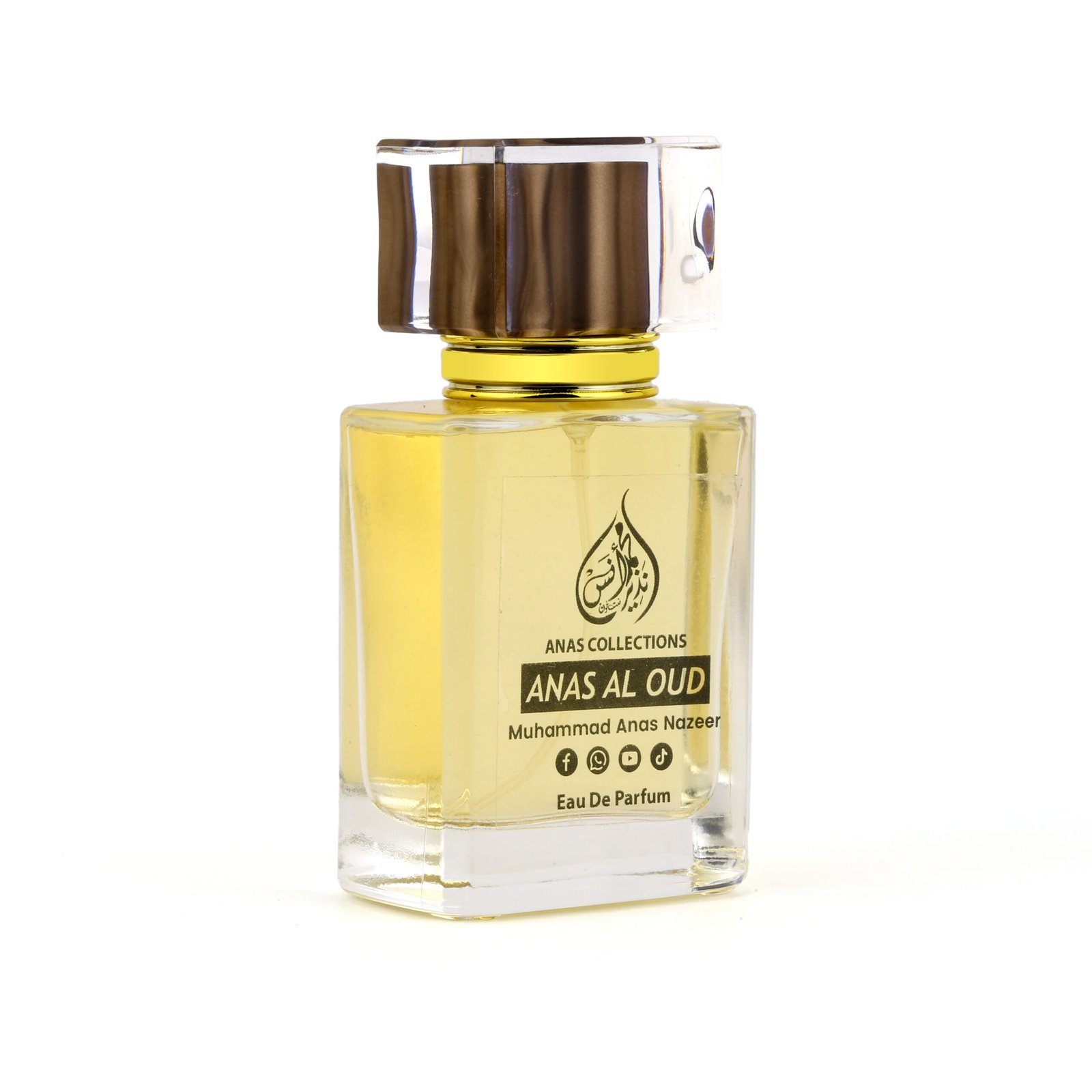 Premium Anas Al Oud perfume bottle styled on luxurious golden velvet fabric for a royal look