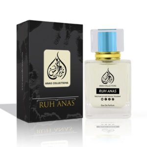 Ruh Anas perfume bottle and official black packaging display